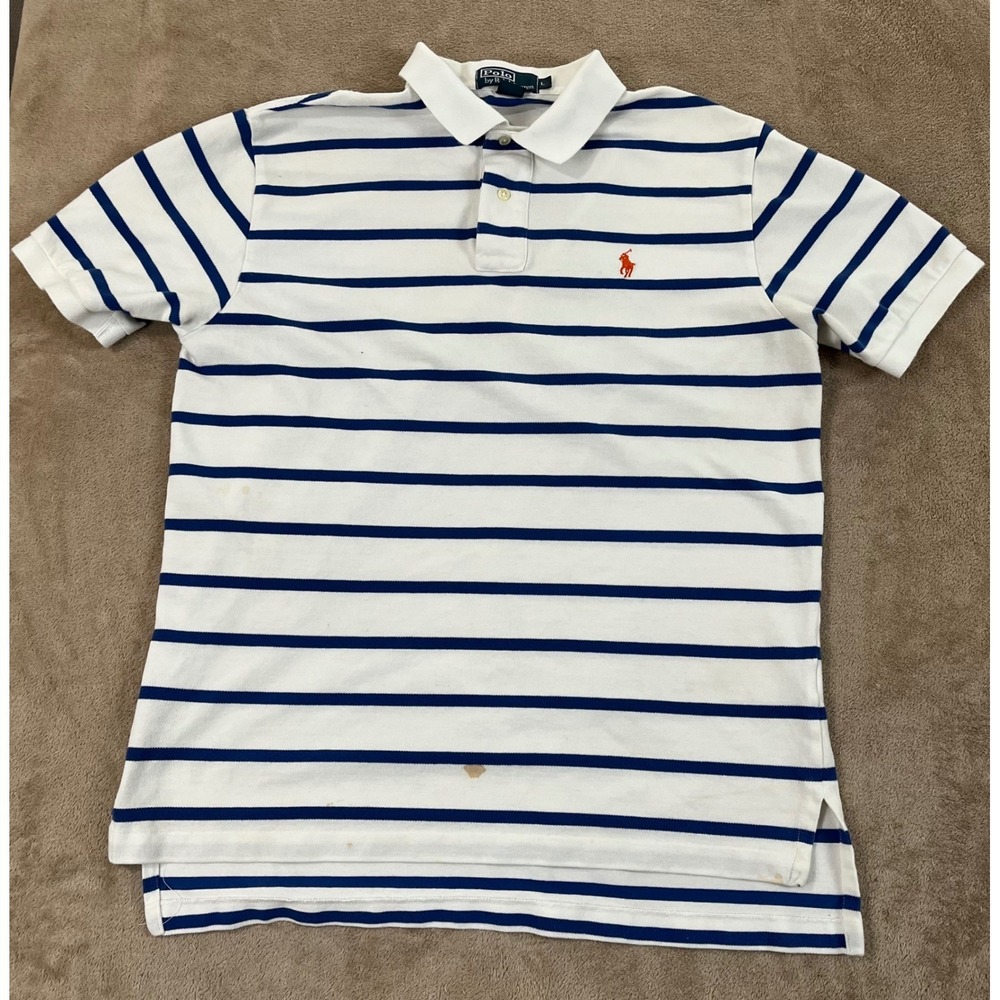 Vintage Polo Ralph Lauren Polo mens, large blue Striped Mesh Short Sleeve fair